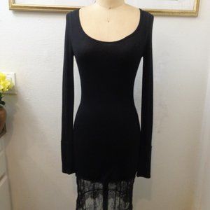 BCBGMaxAzria Black Long Sleeve Dress with Lace Trim